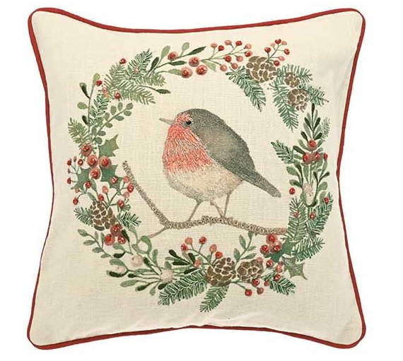 Robin and Wreath cushion W