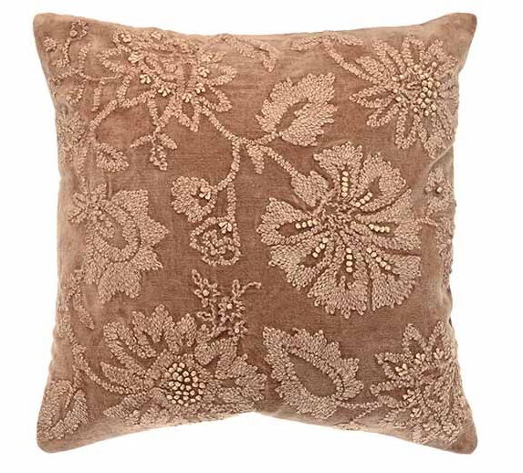 Soft brick embroidered velvet cushion W