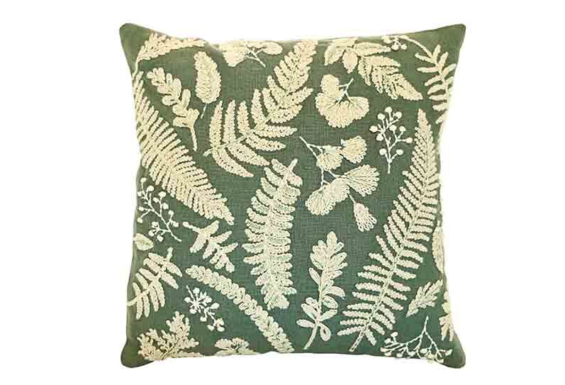 Floral and fauna green cushion W